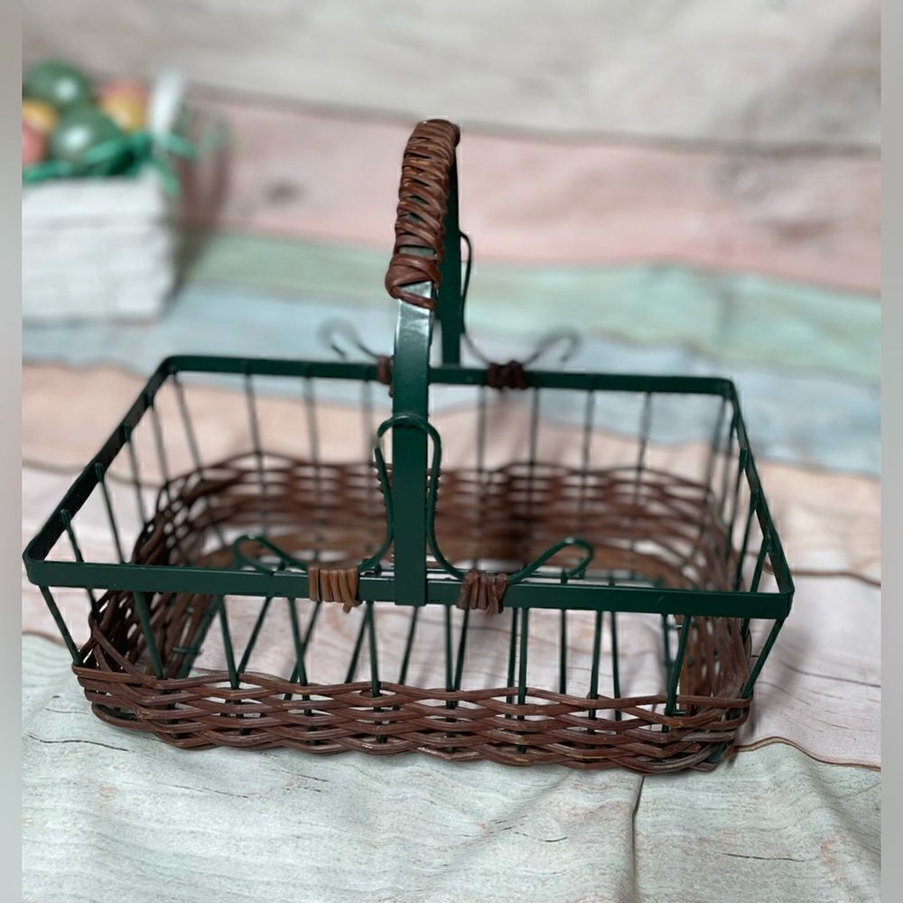 9” Wicker & Green Metal Rectangular Basket EPC Multifunctional Storage D… - Picture 3 of 10
